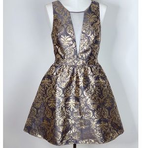 Hailey Logan Gold Brocade Cocktail Dress